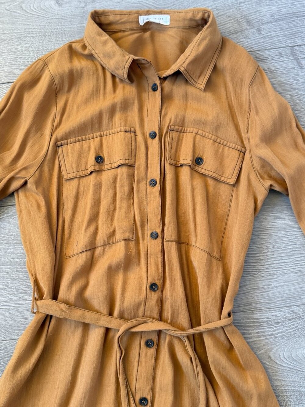 Day to Day Blu Pepper tan/brown Button Front Belted Shirt Dress Size S - Picture 2 of 9